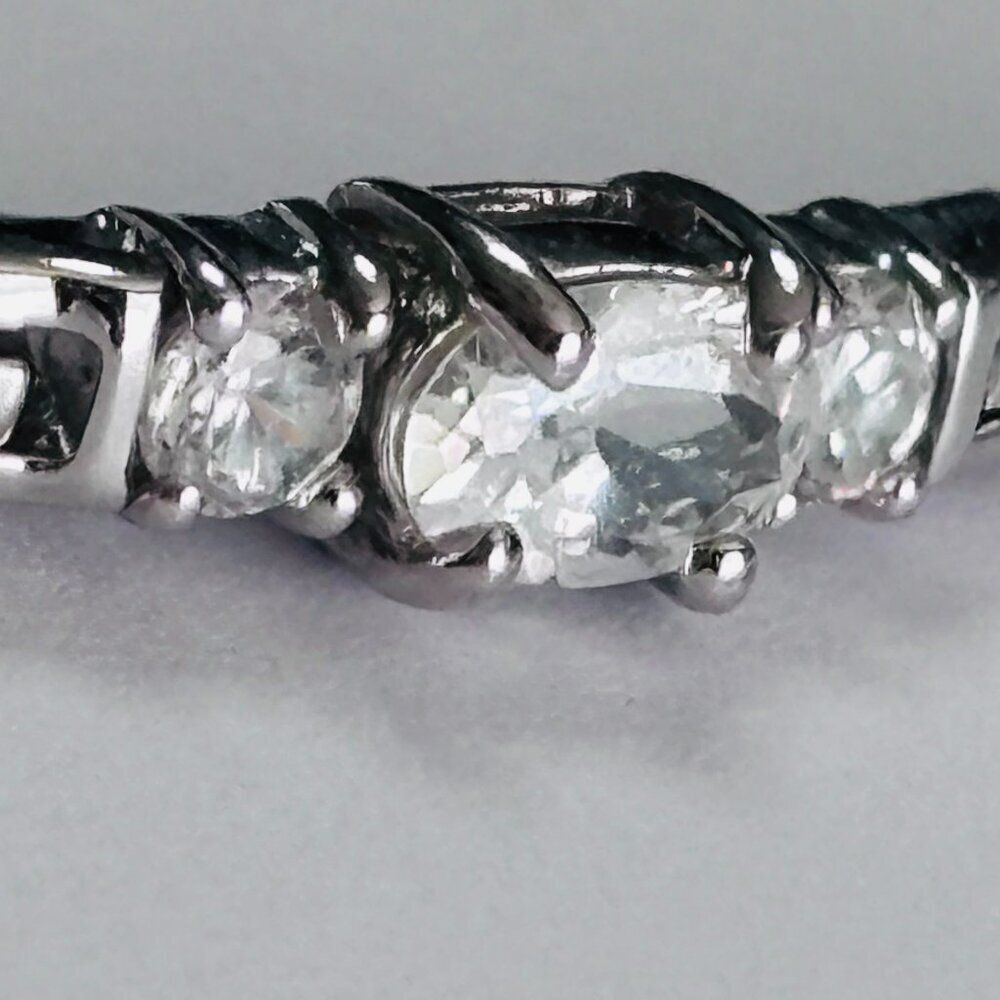 Silver Tone Oval & Round CZ Link Bracelet 7” Box Clasp Sparkle - Picture 5 of 13